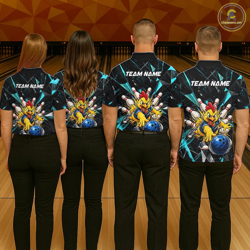 Custom Turquoise Funny Chicken Bowling Team Shirt Break Glass Bowling Jersey