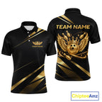 Custom Black & Gold Bowling Shirt Wings Crown Bowling League Jersey