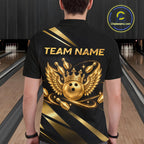 Custom Black & Gold Bowling Shirt Wings Crown Bowling League Jersey