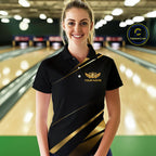 Custom Black & Gold Bowling Shirt Wings Crown Bowling League Jersey