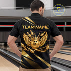 Custom Black & Gold Bowling Shirt Wings Crown Bowling League Jersey