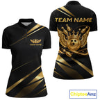 Custom Black & Gold Bowling Shirt Wings Crown Bowling League Jersey