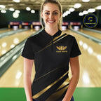 Custom Black & Gold Bowling Shirt Wings Crown Bowling League Jersey