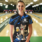 Custom Blue Funny Cat Bowling Shirt Bowling League Jersey