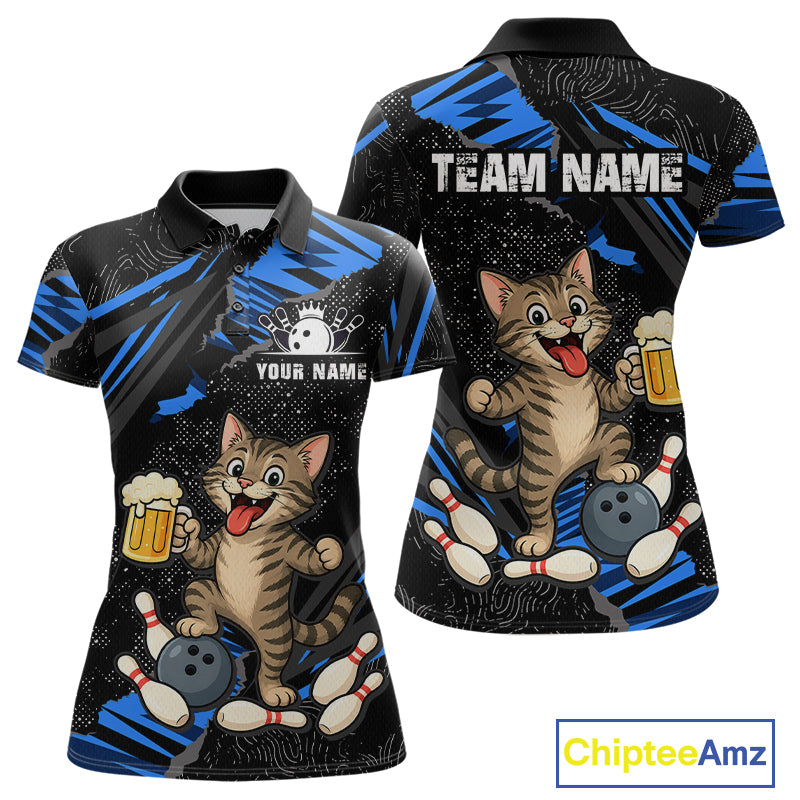 Custom Blue Funny Cat Bowling Shirt Bowling League Jersey