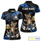 Custom Blue Funny Cat Bowling Shirt Bowling League Jersey