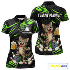 Custom Green Funny Cat Bowling Shirt Bowling Team Jersey
