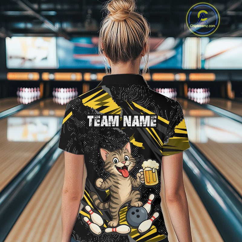Custom Yellow Funny Cat Bowling Shirt Bowling Team Jersey