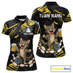Custom Yellow Funny Cat Bowling Shirt Bowling Team Jersey