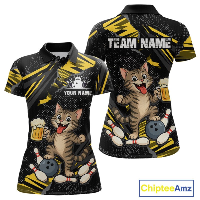 Custom Yellow Funny Cat Bowling Shirt Bowling Team Jersey