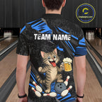 Custom Blue Funny Cat Bowling Shirt Bowling League Jersey