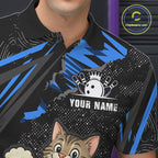 Custom Blue Funny Cat Bowling Shirt Bowling League Jersey