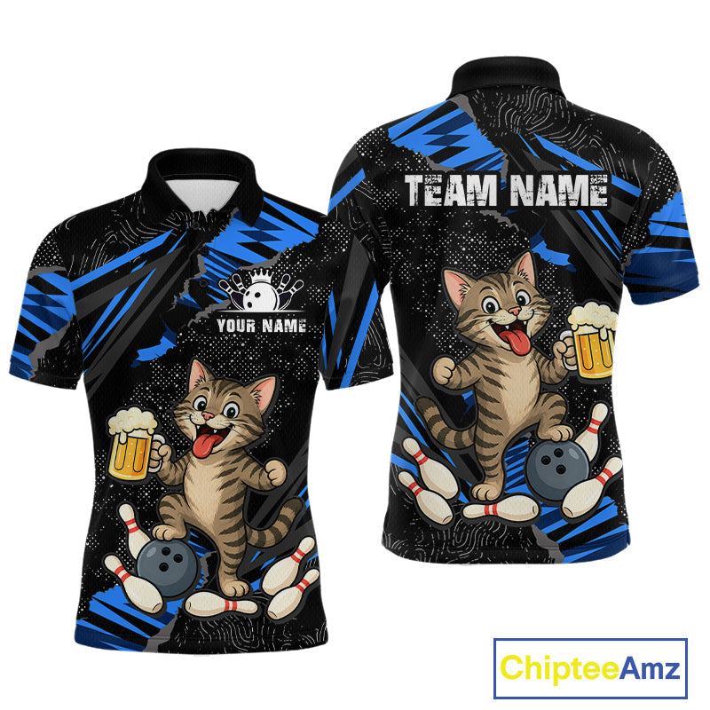 Custom Blue Funny Cat Bowling Shirt Bowling League Jersey