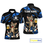 Custom Blue Funny Cat Bowling Shirt Bowling League Jersey