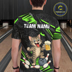 Custom Green Funny Cat Bowling Shirt Bowling Team Jersey