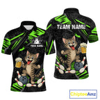 Custom Green Funny Cat Bowling Shirt Bowling Team Jersey