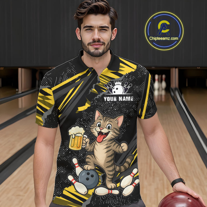 Custom Yellow Funny Cat Bowling Shirt Bowling Team Jersey