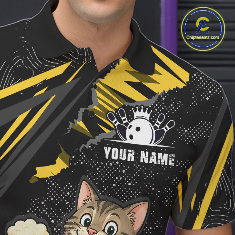 Custom Yellow Funny Cat Bowling Shirt Bowling Team Jersey
