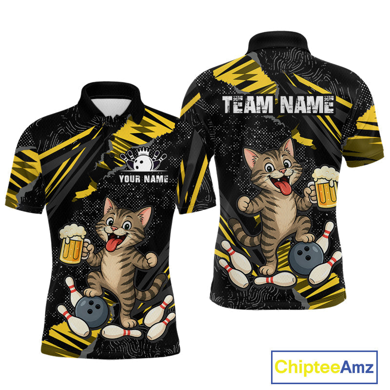 Custom Yellow Funny Cat Bowling Shirt Bowling Team Jersey