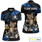Custom Blue Funny Cat Bowling Shirt Bowling League Jersey