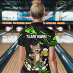 Custom Green Funny Cat Bowling Shirt Bowling Team Jersey