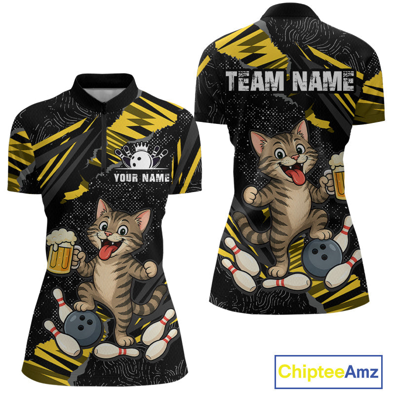 Custom Yellow Funny Cat Bowling Shirt Bowling Team Jersey
