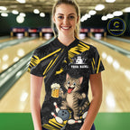 Custom Yellow Funny Cat Bowling Shirt Bowling Team Jersey