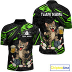 Custom Green Funny Cat Bowling Shirt Bowling Team Jersey