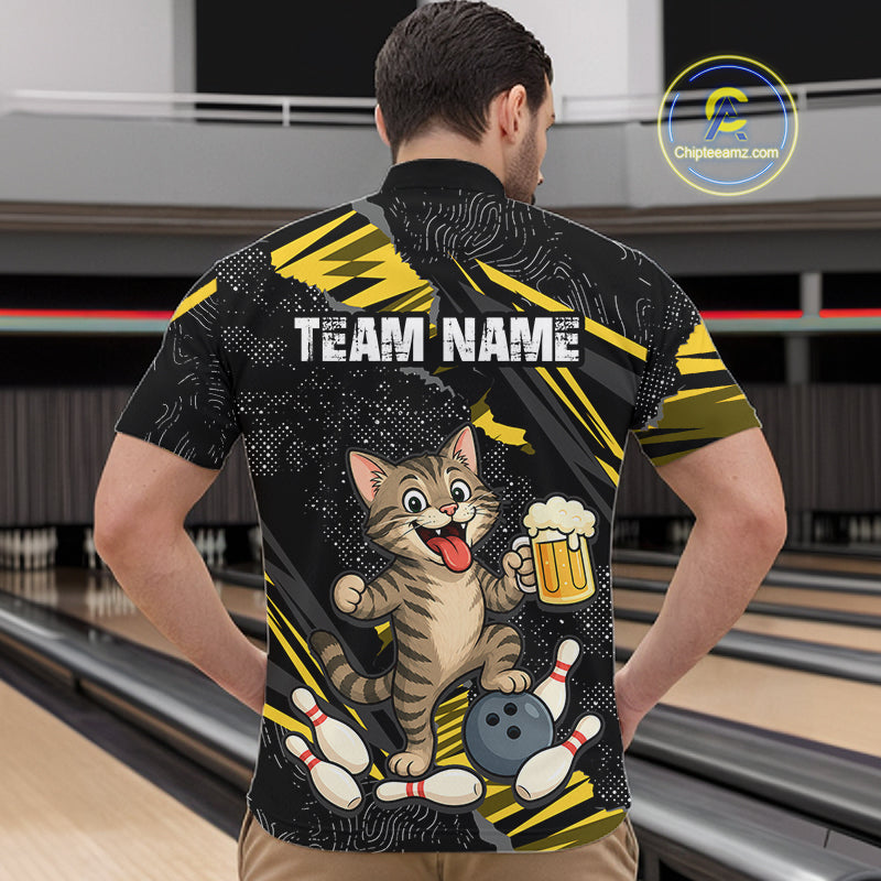 Custom Yellow Funny Cat Bowling Shirt Bowling Team Jersey