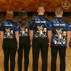 Custom Blue Funny Cat Bowling Shirt Bowling League Jersey