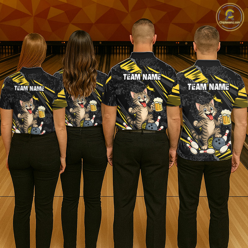 Custom Yellow Funny Cat Bowling Shirt Bowling Team Jersey