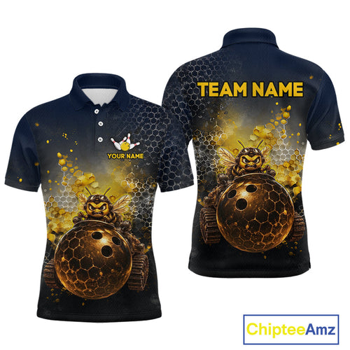 Custom Black & Gold Funny Bee Bowling Shirt Bowling League Jersey Polo & 1/4-Zip