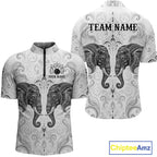 Custom Black & White Tribal Elephant Bowling Team Shirt Bowling Jersey Polo & 1/4-Zip