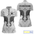 Custom Black & White Tribal Elephant Bowling Team Shirt Bowling Jersey Polo & 1/4-Zip
