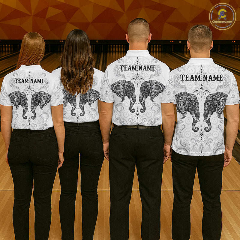 Custom Black & White Tribal Elephant Bowling Team Shirt Bowling Jersey Polo & 1/4-Zip