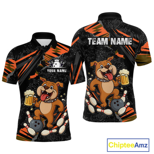Custom Orange Funny Bulldog & Beer Bowling Shirt Bowling Team Jersey League Polo & 1/4 Zip