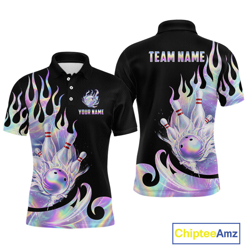 Custom Holographic Flame Bowling Shirt Bowling League Jersey Polo & 1/4-Zip