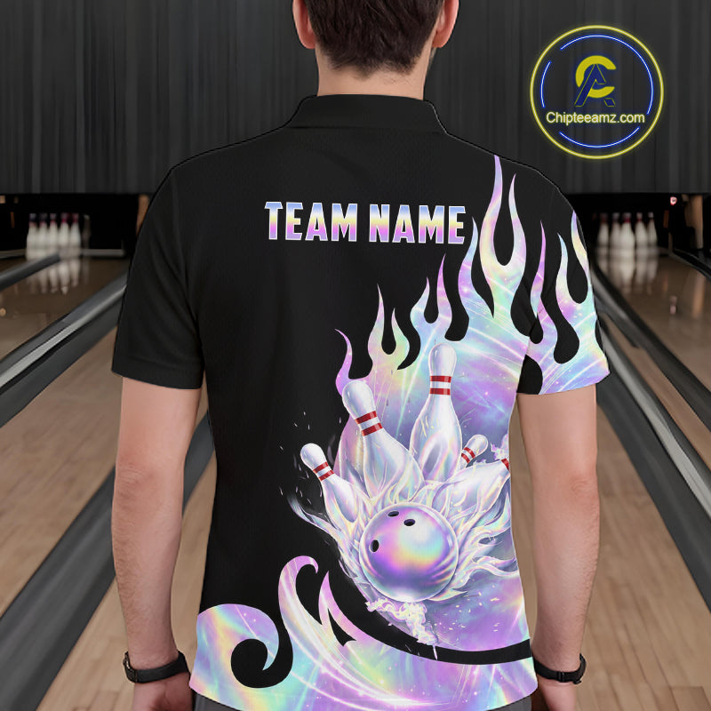 Custom Holographic Flame Bowling Shirt Bowling League Jersey Polo & 1/4-Zip