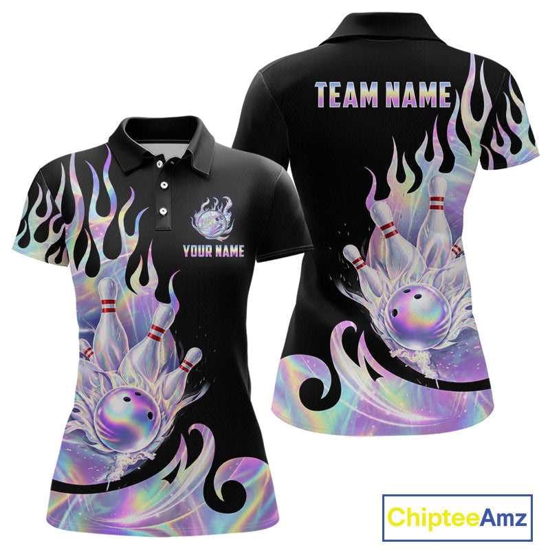 Custom Holographic Flame Bowling Shirt Bowling League Jersey Polo & 1/4-Zip