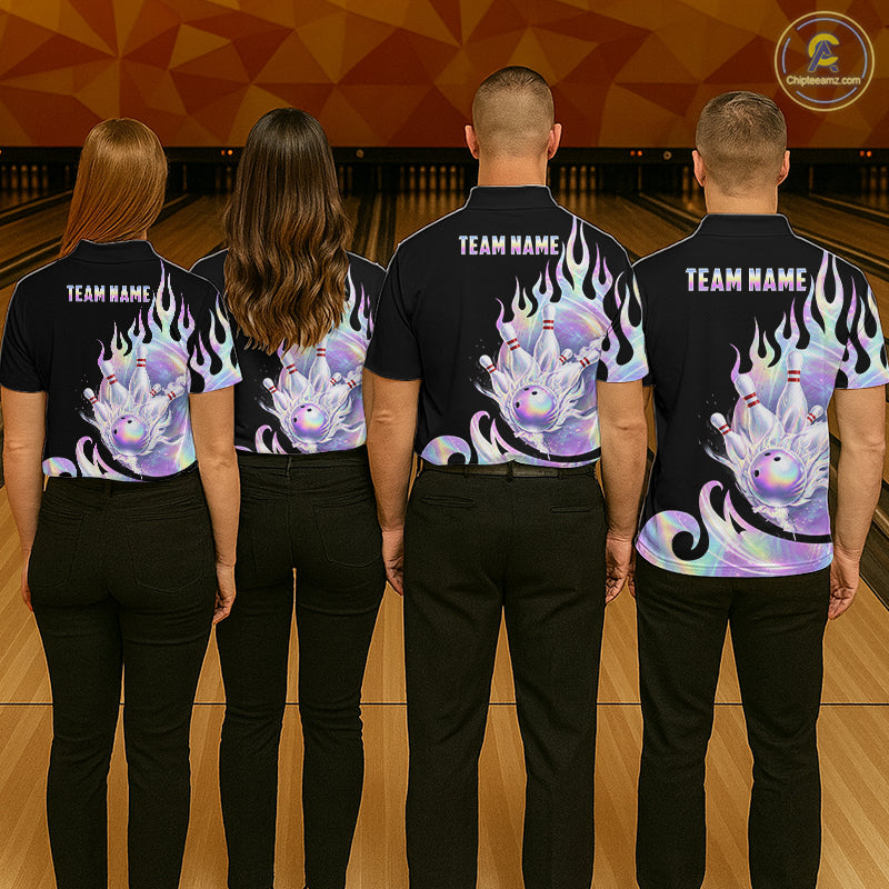 Custom Holographic Flame Bowling Shirt Bowling League Jersey Polo & 1/4-Zip