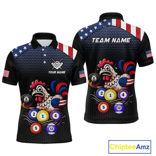 Custom Funny American Flag Chicken Billiard Shirt Billiard Jersey Polo & Quarter-Zip Pool Shirt