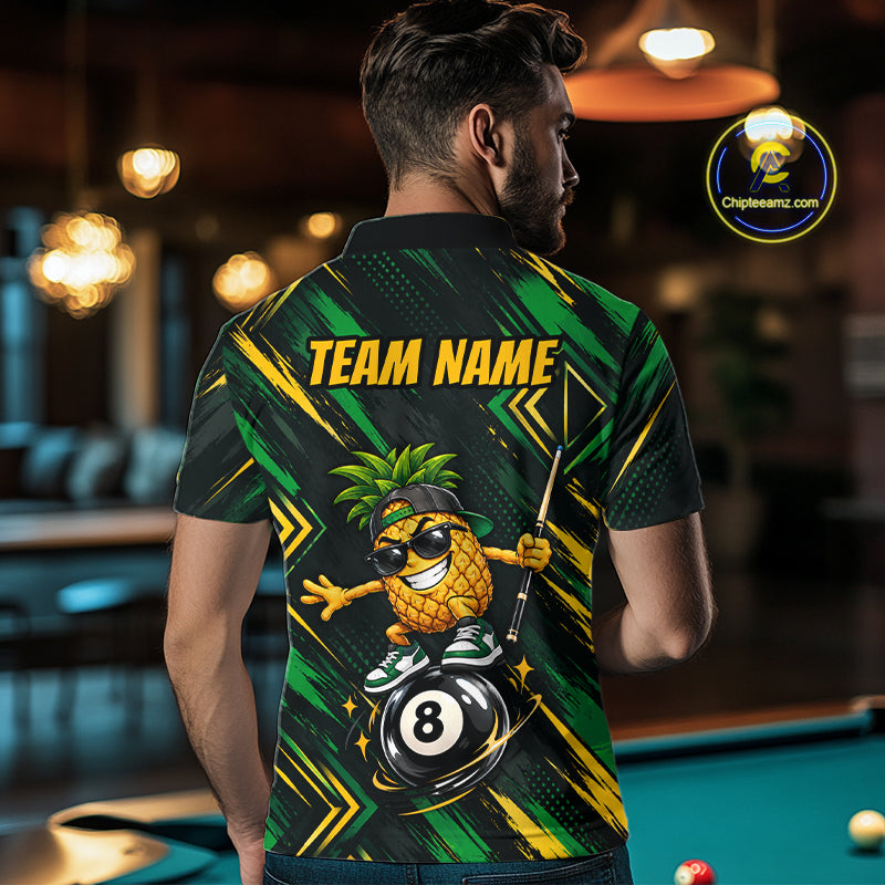Custom Green Yellow Pineapple 8 Ball Billiard Shirt Funny Billiard Jerseys Polo & 1/4-Zip