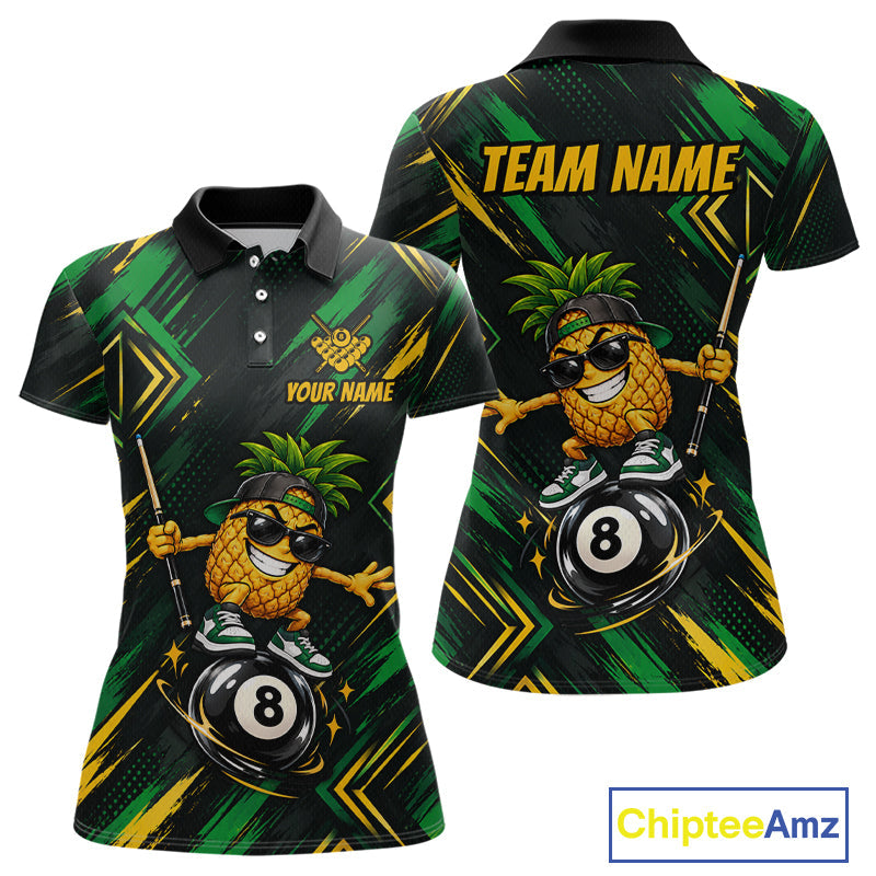 Custom Green Yellow Pineapple 8 Ball Billiard Shirt Funny Billiard Jerseys Polo & 1/4-Zip