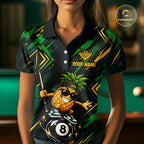 Custom Green Yellow Pineapple 8 Ball Billiard Shirt Funny Billiard Jerseys Polo & 1/4-Zip