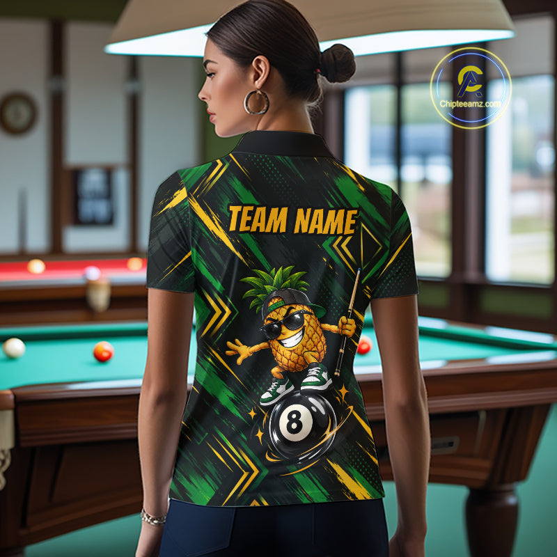 Custom Green Yellow Pineapple 8 Ball Billiard Shirt Funny Billiard Jerseys Polo & 1/4-Zip