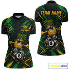 Custom Green Yellow Pineapple 8 Ball Billiard Shirt Funny Billiard Jerseys Polo & 1/4-Zip