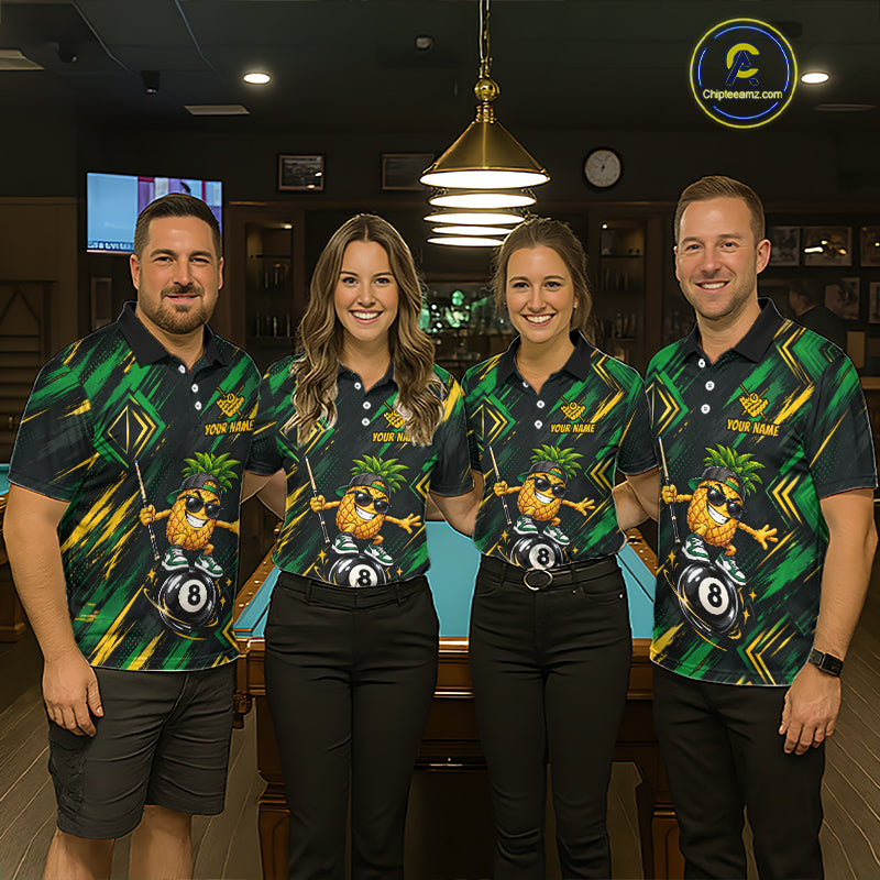 Custom Green Yellow Pineapple 8 Ball Billiard Shirt Funny Billiard Jerseys Polo & 1/4-Zip