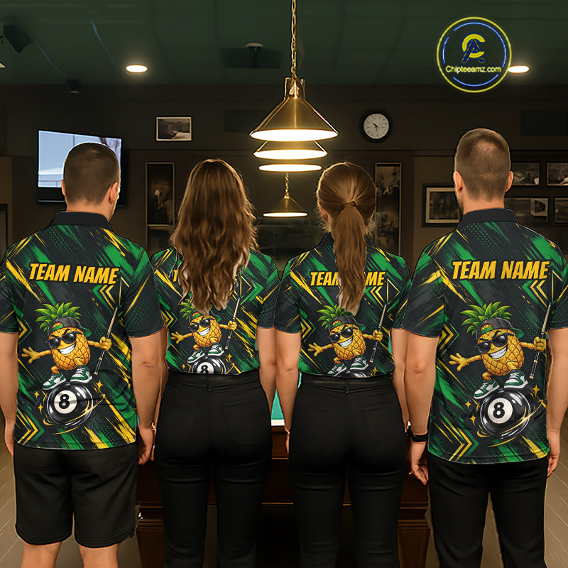 Custom Green Yellow Pineapple 8 Ball Billiard Shirt Funny Billiard Jerseys Polo & 1/4-Zip