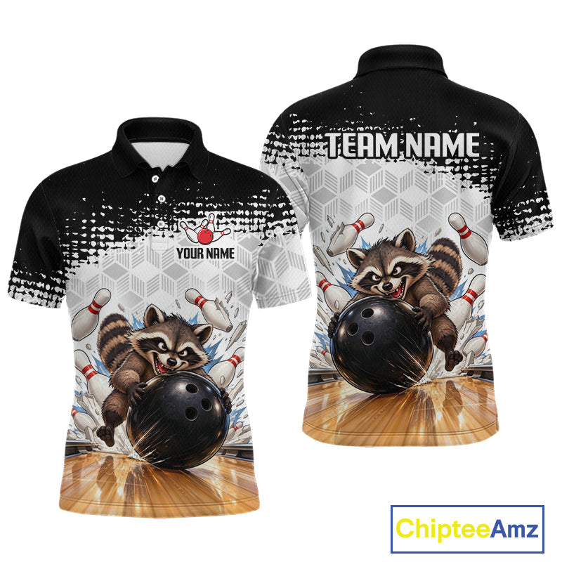 Custom Funny Raccoon Bowling Shirt Black White Bowling Jersey