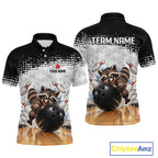 Custom Funny Raccoon Bowling Shirt Black White Bowling Jersey
